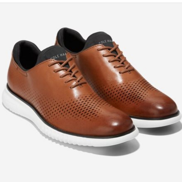 Cole Haan Mens 2.Zerogrand British Tan & Ivory Laser Wingtip Oxfords Size 8.5 - Picture 2 of 14